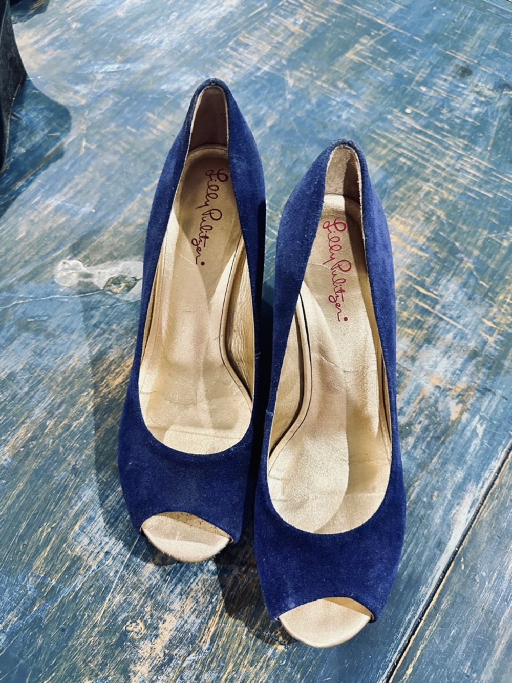 Lilly Pulitzer blue Suede Peep-Toe Heels